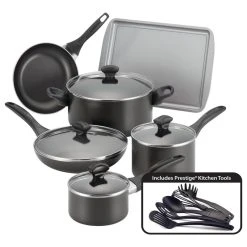 Farberware Dishwasher Safe Nonstick 15-Piece Cookware Set, Black