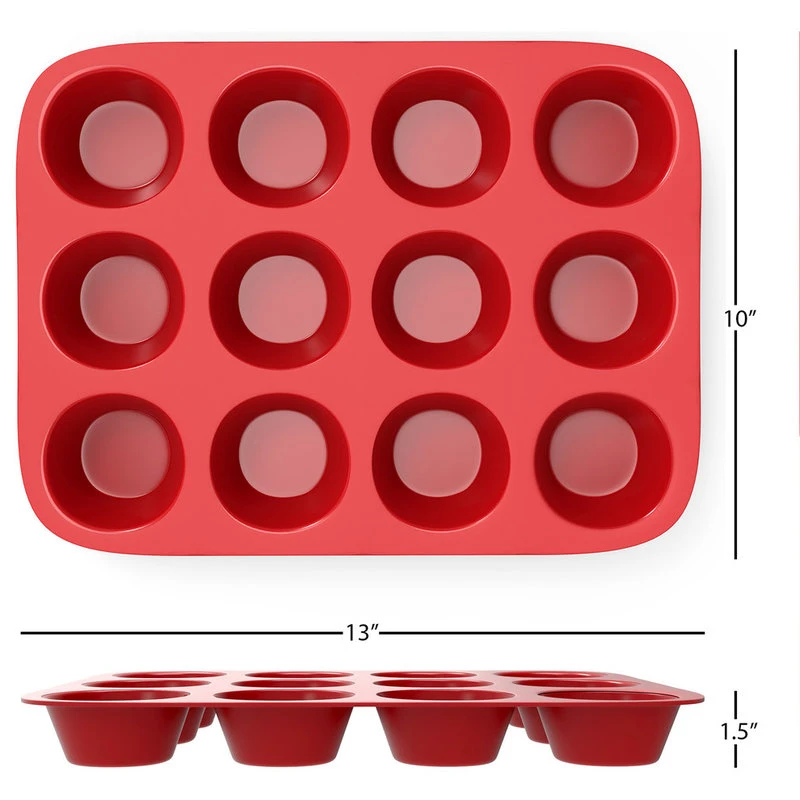 Silicone Muffin Pan, Nonstick Reusable Baking Tray, 12 Cups By Chef Buddy - Image 3