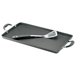 Anolon Hard-Anodized Nonstick 18"x10" Double Burner Griddle, Mini Turner, Gray