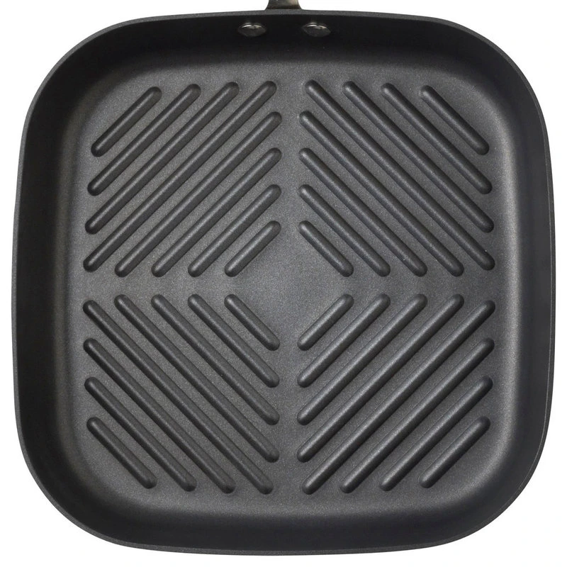 Rachael Ray Cookware Hard-Anodized Nonstick 11" Deep Square Grill Pan, Gray, Cranberry Red Handle - Image 3