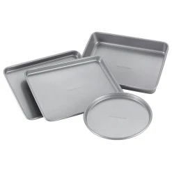 Farberware Nonstick Bakeware 4-Piece Toaster Oven Set, Gray