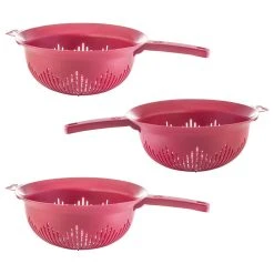Ybm Home Inc. YBM Home 9.75 In. Deep Plastic Strainer Colander Use For Pasta, 3 Pack, Red