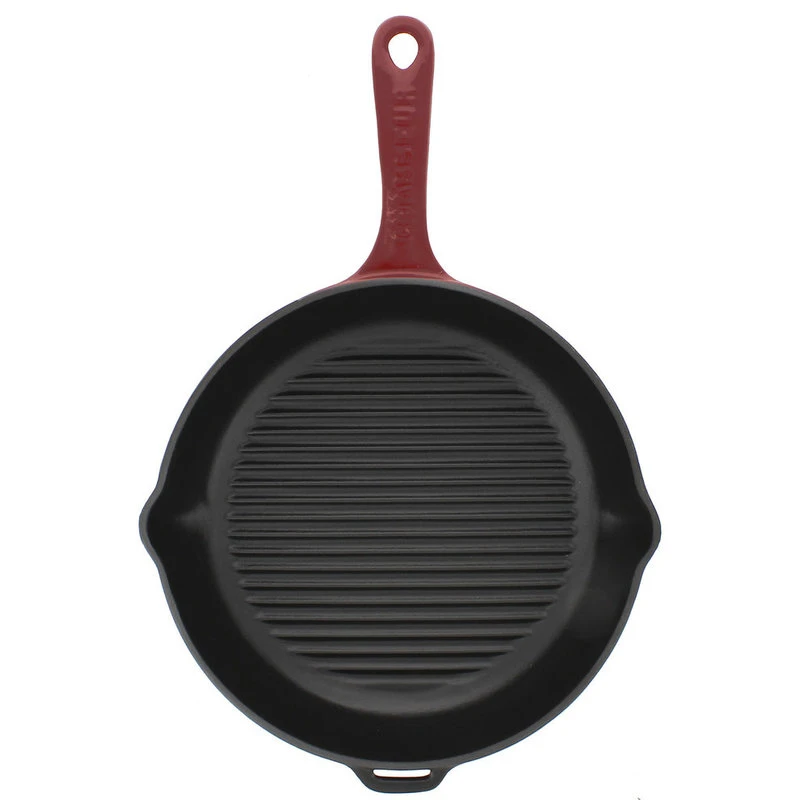 French Home Brands Chasseur 10" Round French Enameled Cast Iron Grill Pan, Red - Image 2