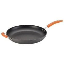 Rachael Ray Cookware Hard-Anodized Ii Nonstick 14" Skillet, Helper Handle, Gray, Orange Handle