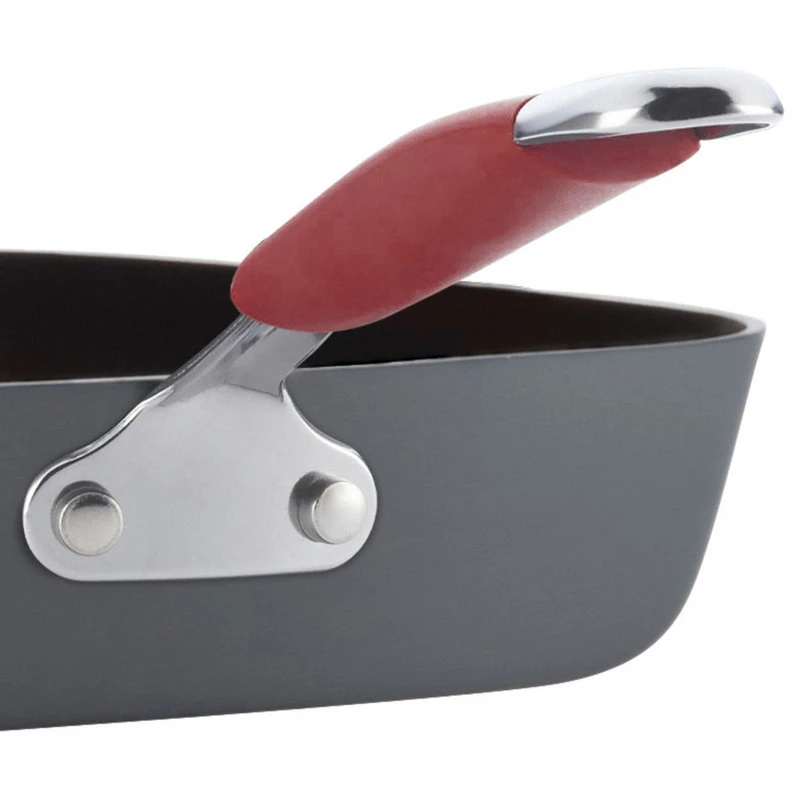Rachael Ray Cookware Hard-Anodized Nonstick 11" Deep Square Grill Pan, Gray, Cranberry Red Handle - Image 2