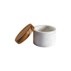 Anolon White Marble Salt Cellar With Teak Wood Lid