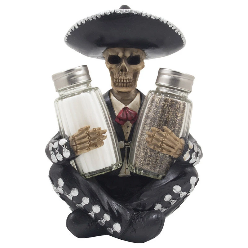 DWK Corp. Dia De Los Muertos Mariachi Skeleton Glass Salt And Pepper Shaker 3-Piece Set