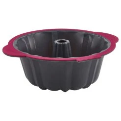 Trudeau Pro Pink And Gray Structure Silicone 10 Cup Fluted Cake Pan