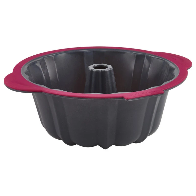 Trudeau Pro Pink And Gray Structure Silicone 10 Cup Fluted Cake Pan