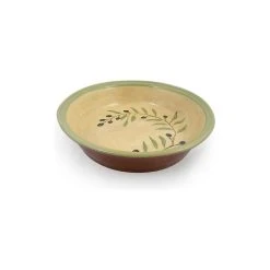 Modern Artisans Glazed Terra Cotta Pottery Deep-Dish Pie Plate With Olive Branch Motif