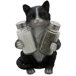 DWK Corp. Decorative Black And White Kitty Cat Glass Salt And Pepper Shaker 3-Piece Set