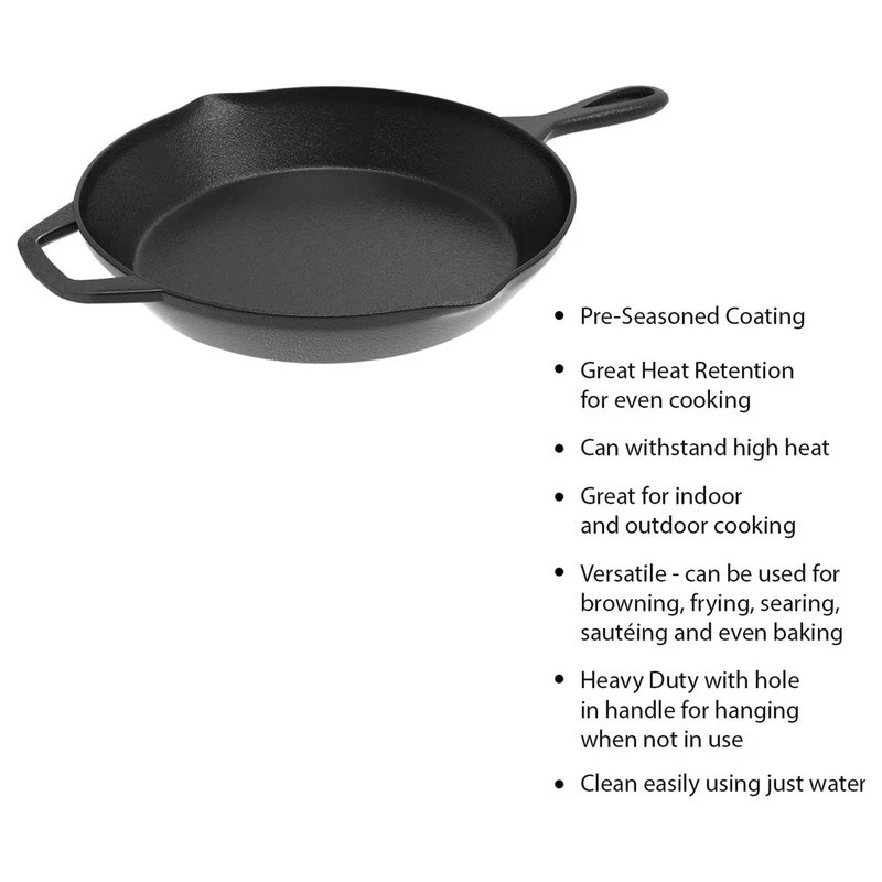 Classic Cuisine Pre-Seasoned Cast Iron Skillet- 12 Inch For Indoor And Outdoor Cooking - Image 2