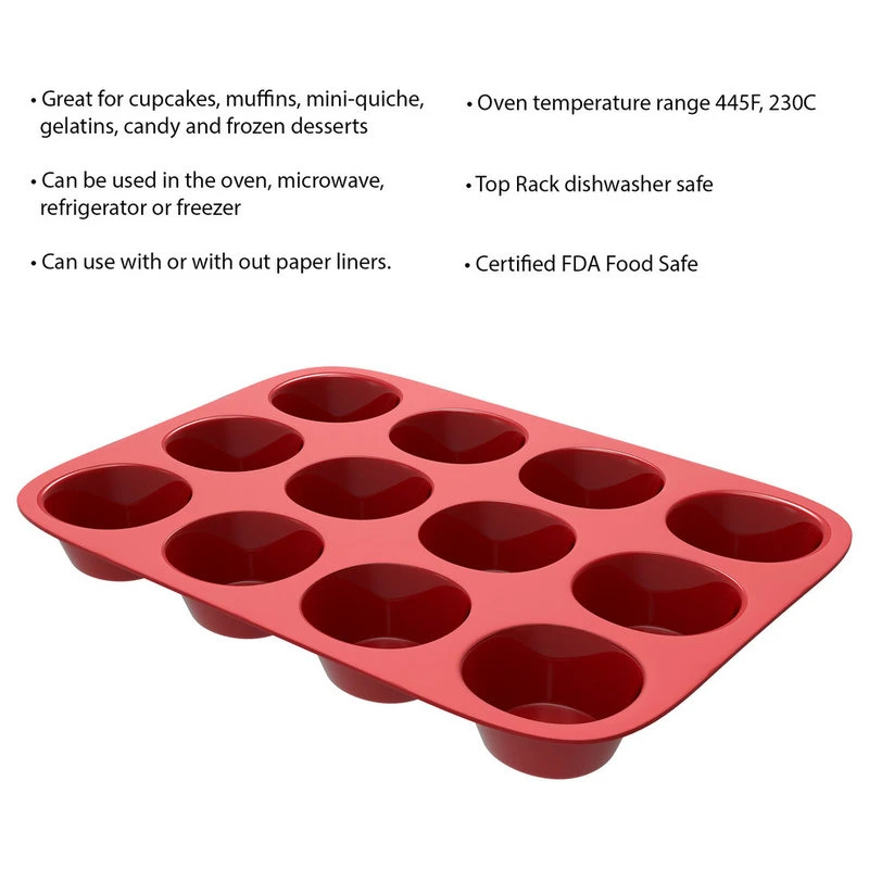 Silicone Muffin Pan, Nonstick Reusable Baking Tray, 12 Cups By Chef Buddy - Image 4