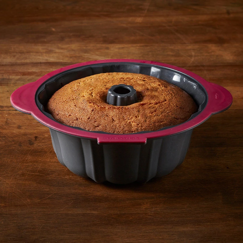 Trudeau Pro Pink And Gray Structure Silicone 10 Cup Fluted Cake Pan - Image 2