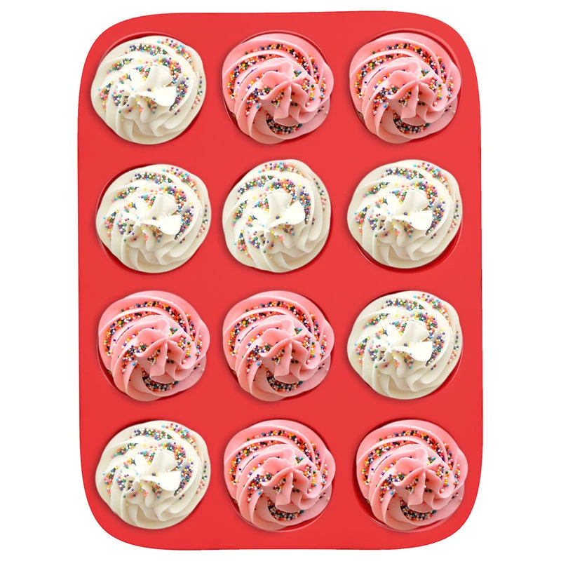 Silicone Muffin Pan, Nonstick Reusable Baking Tray, 12 Cups By Chef Buddy - Image 2