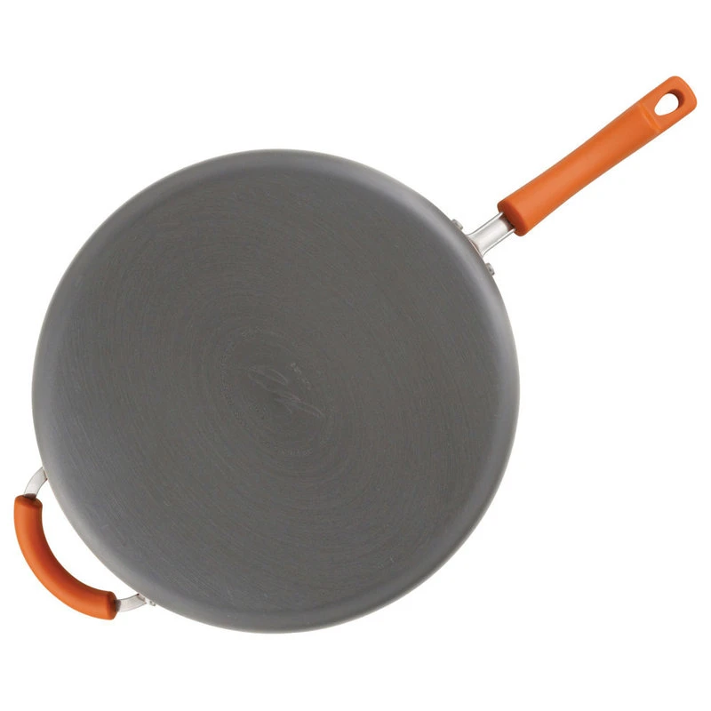 Rachael Ray Cookware Hard-Anodized Ii Nonstick 14" Skillet, Helper Handle, Gray, Orange Handle - Image 3