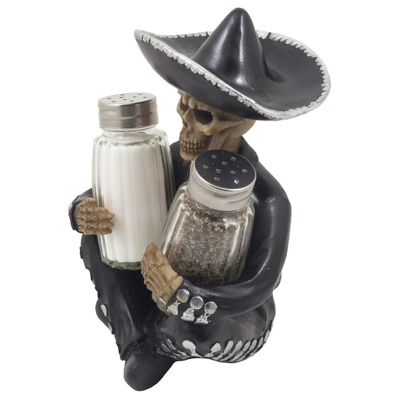 DWK Corp. Dia De Los Muertos Mariachi Skeleton Glass Salt And Pepper Shaker 3-Piece Set - Image 2