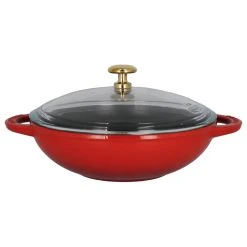 French Home Brands Chasseur 7-inch Red French Enameled Cast Iron Wok With Glass Lid