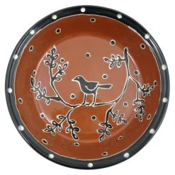 Modern Artisans Glazed Terra Cotta Pottery Deep-Dish Pie Plate, Blackbird Motif