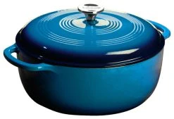 Lodge Cast Iron Cookware Lodge Caribbean Blue Color Enamel Dutch Oven, 7.5 Quart