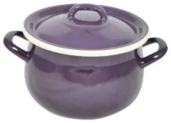 Emalia Olkusz 1907 Enameled Hand Finished Pot, Aubergine, 8.5"x8.5"x6"