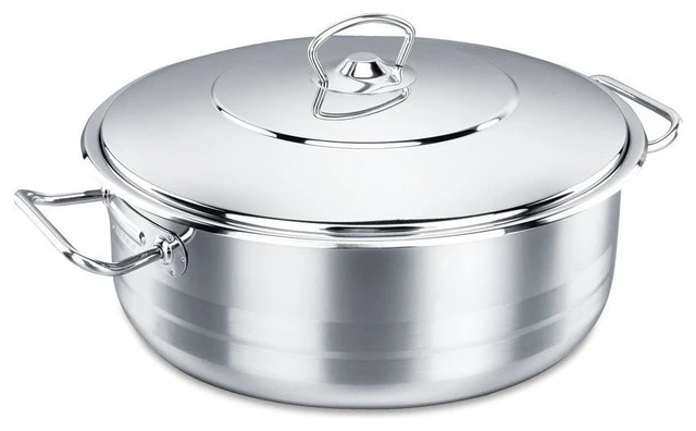 Ybm Home Inc. Korkmaz Shallow Stainless Steel Dutch Oven With Lid, 8 Quart