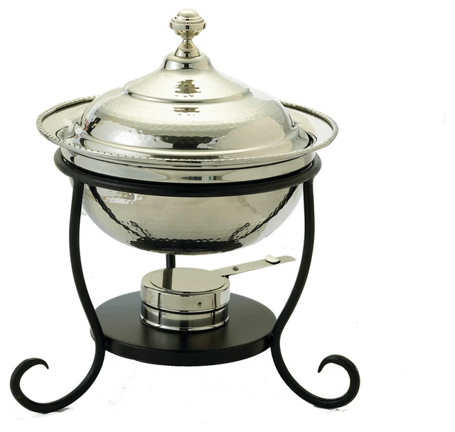 Old Dutch International Round Polished Nickel Over S/S Chafing Dish, 3 Qt.