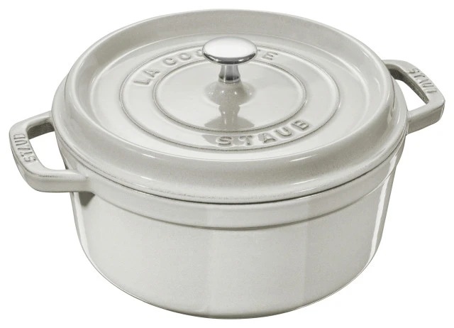 Staub Cast Iron 4-qt Round Cocotte - White Truffle