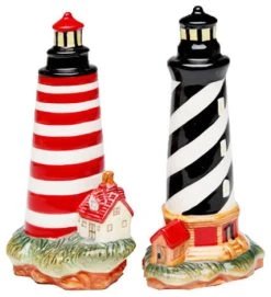 Appletree Designs Cosmos Black White And Red Lighthouse Salt And Pepper Shakers Set