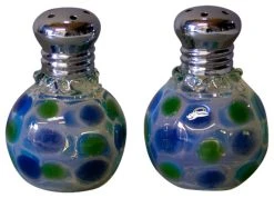 Glass Act Mini Dots Blue Green Salt And Pepper Shaker Set