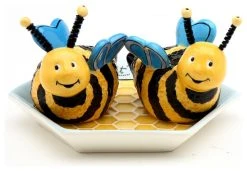 Cosmos Gifts Corp. Bee Hive Salt And Pepper Shakers With Plate, Set Of 2