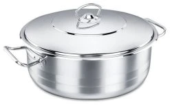 Ybm Home Inc. Korkmaz Shallow Stainless Steel Dutch Oven With Lid, 11 Quart