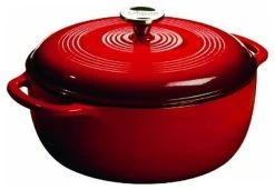 Lodge Cast Iron Cookware Lodge Island Spice Red Color Enamel Dutch Oven, 6 Quart